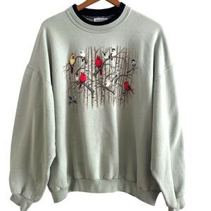 Vintage bird print Sweatshirt XL Birds Cardinal granola cottagecore